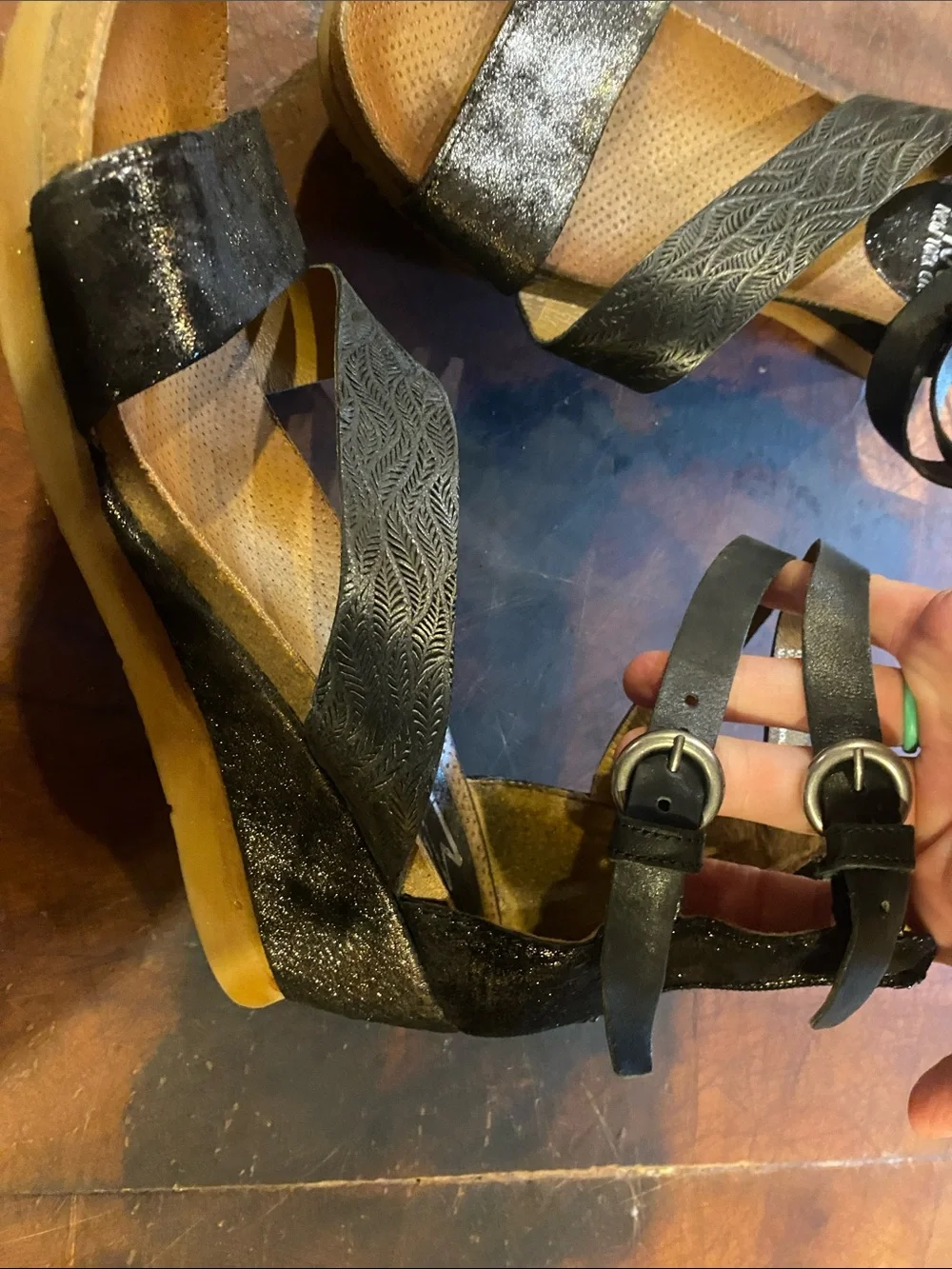Miz Mooz Black Strappy Wedge Sandals